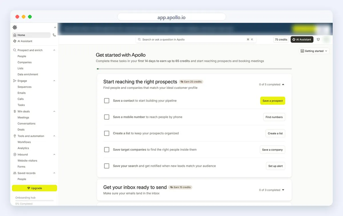 Apollo.io platform screenshot - Blue Mail Media