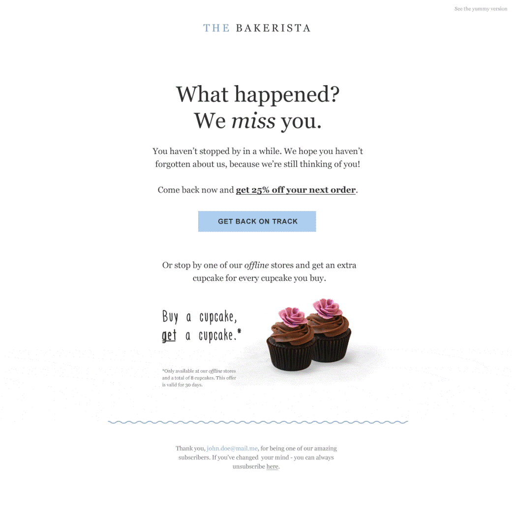 Animated GIF win-back email for restaurant customers