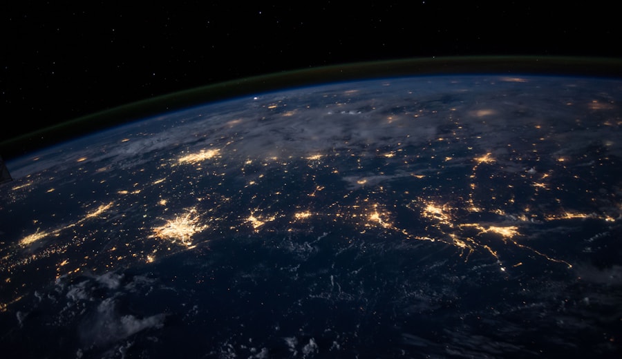 The earth at night, city lights across the continents