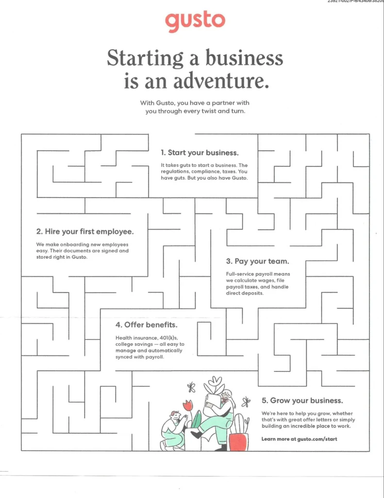 Gusto, from the Blue Mail Media guide to direct mail marketing